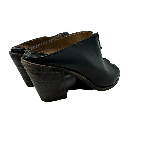 Frye Izzy Zip Moto Mule Heels Leather Open Toe Black‎ Size US 9.5 - Image 7