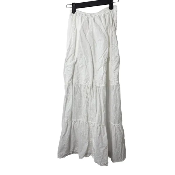 Peixoto Revolve Valentina White Swiss Dot Tiered High Slit Maxi Skirt Small - Image 4