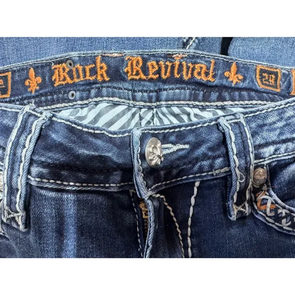 Rock Revival Women's 29 Blue Jeans Patia Straight Crop Embellished‎ - Image 5