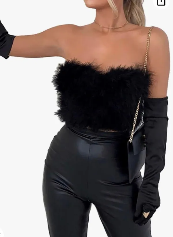 Black Fur Crop Top Size M - Image 2