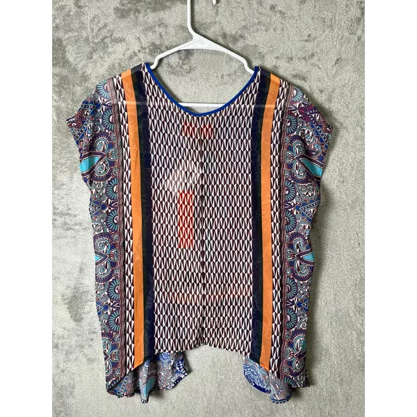 Clover Canyon Flower Power‎ Blouse XS Blue Paisley Scarf Print Indie New - Image 3