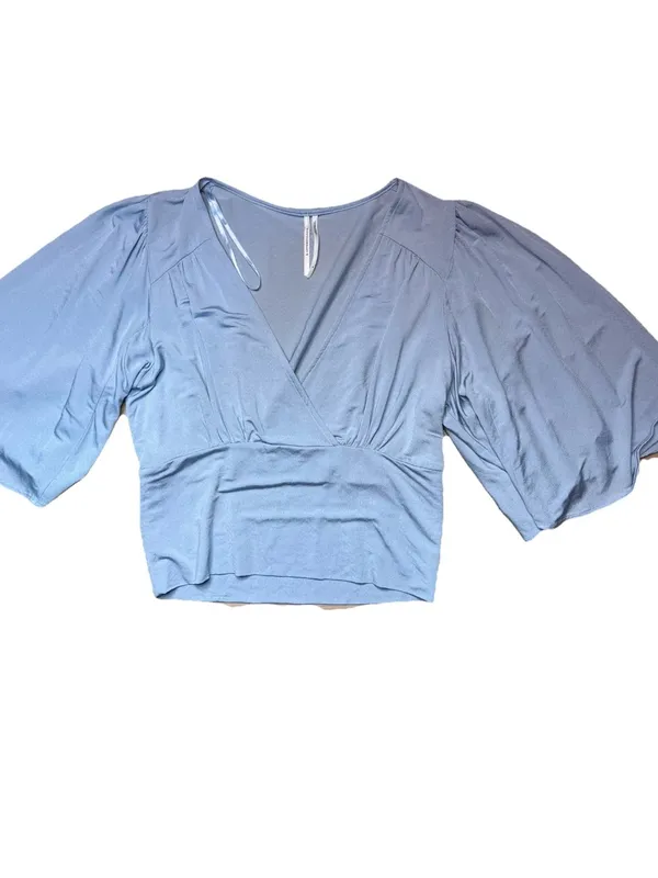Anthropologie • Size S Blue V-Neck Wide Flowing Kimono Style Sleeves Blouse NWT - Image 3