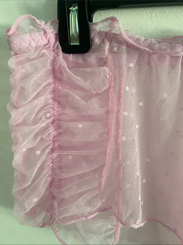Carrie Amber Sheer Swiss Dot Ruched Bubblegum Pink Cami Shorts Set Size Large - Image 7