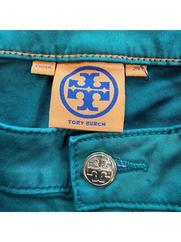 Tory Burch Ivy Super Skinny Jeans Women’s 29 Emerald Green Stretch Gold Logo - Image 5