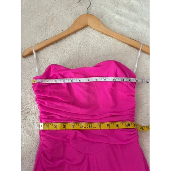 Lulus Epitome of Allure Hot Pink Mesh Strapless Ruched Maxi Dress Size Medium - Image 6