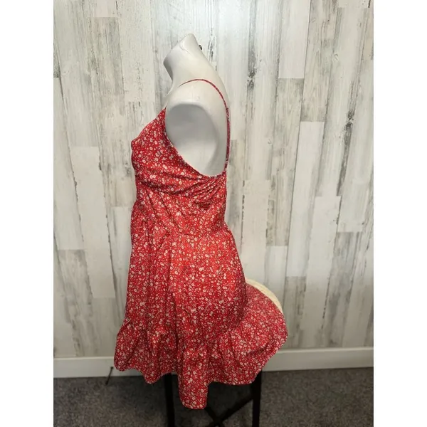 Red Floral Ruffle Mini Dress – Size Small – Cute Summer/Brunch Dress - Image 3