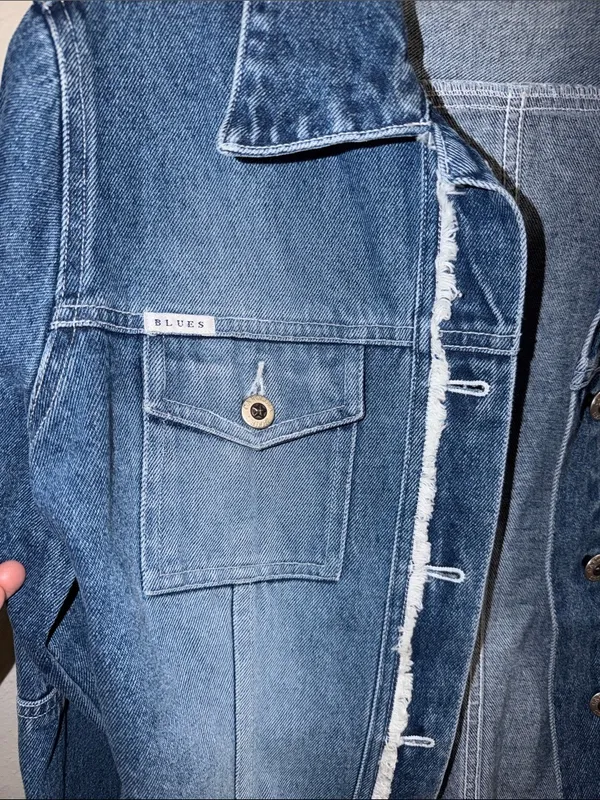 Vintage 90s Denim Jean Jacket Frayed Hem cottagecore - Image 2