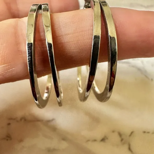 Silver tone double hoop earrings - Image 8