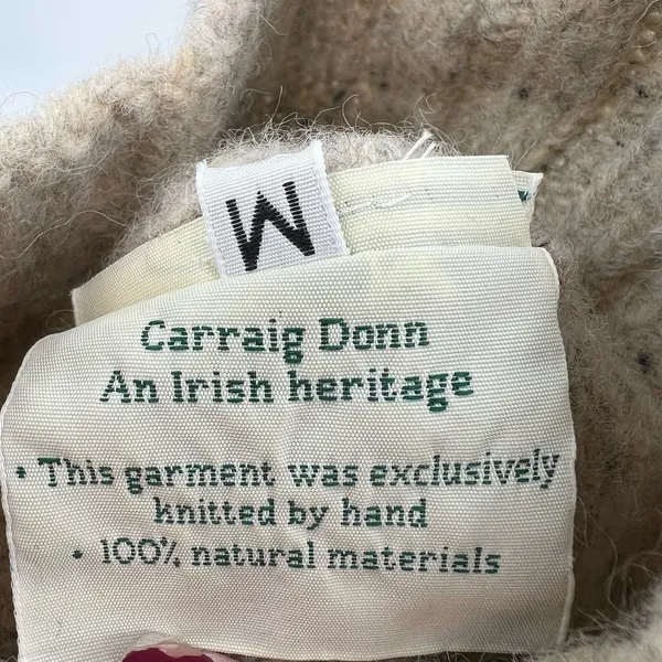 Vintage Carraig Donn Aran handknit Ireland Irish Wool cream Sweater size medium - Image 9