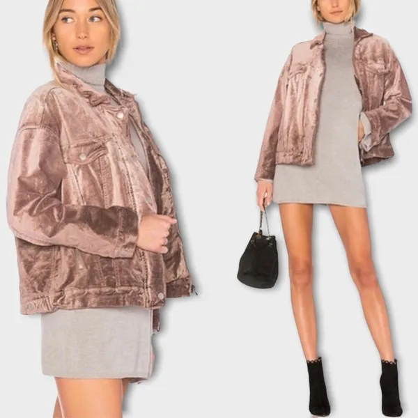 Free People Velvet Trucker Jacket - Mauve - XS/S - Image 2