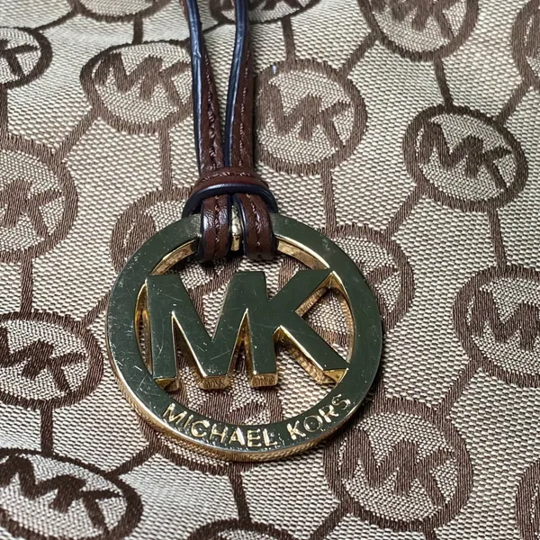 Michael Kors Tote Bag Purse Womens Large Tan Brown Signature Monogram Wallet Set - Image 10