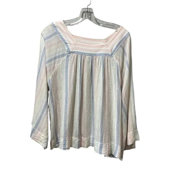 Gap Linen Square-Neck Top Womens Small White 3/4 Sleeve Beachy Flowy Stripe‎ - Image 3