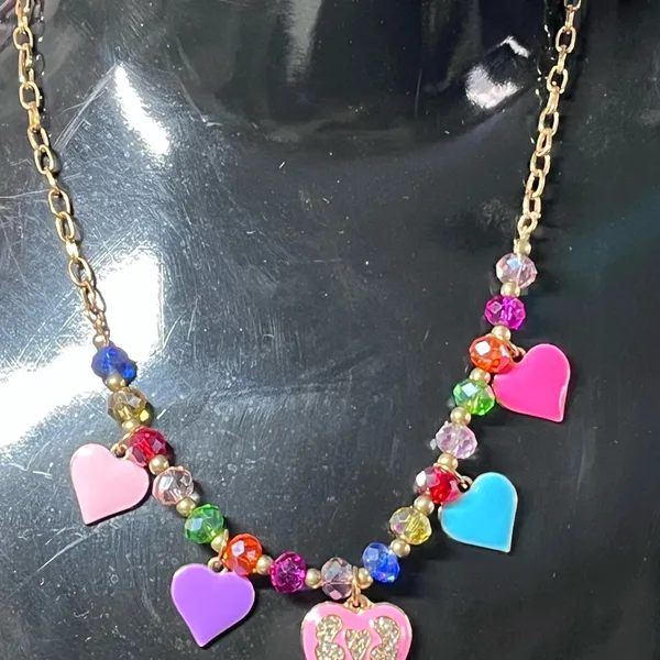 Colorful Heart Charm Necklace layering enamel maximalists - Image 3