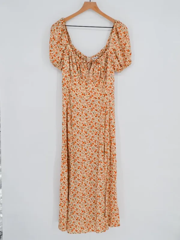 Reformation Teyana Dress Size 8 Floral Print Pink Orange Cream - Image 2