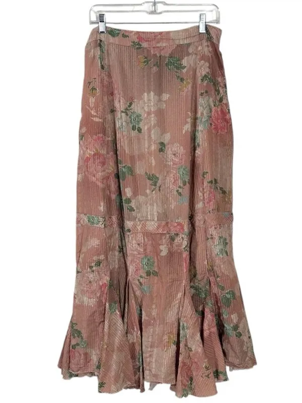 Free People Ethereal Dainty Cottage Bordeaux Floral Maxi Skirt Size Medium - Image 6