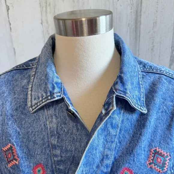 Vintage Cropped Embroidered Denim Jacket Southwestern‎ Boho Medium - Image 6