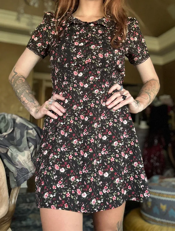 Floral Mini Dress Black - Image 2