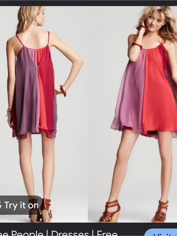 Free People Colorblock Spaghetti-Strap Camisole Dress in Red, Pink, Purple - Image 2
