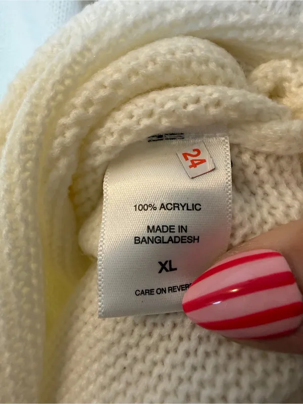 New York & Company Cream V-Neck Cable-Sleeve Sweater Dress - Image 4