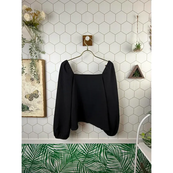 Madewell Black Square-Neck Lightweight Puff-Sleeve Top - Size - Small - Image 4
