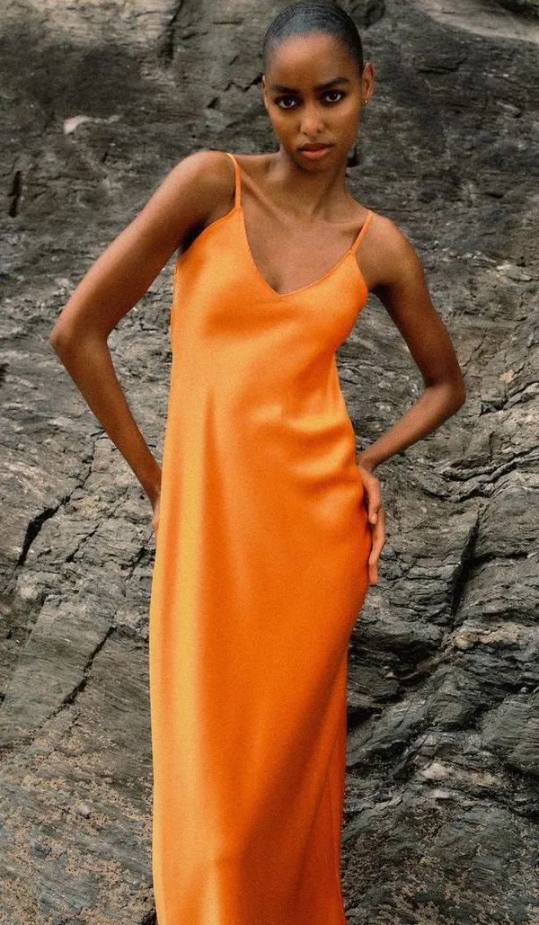 Zara dress maxi midi hot orange satin effect wedding party cocktail - Image 18