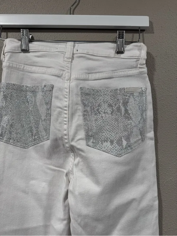 $225 Retail 7FAMK Womems White Metallic Skinny - Image 4