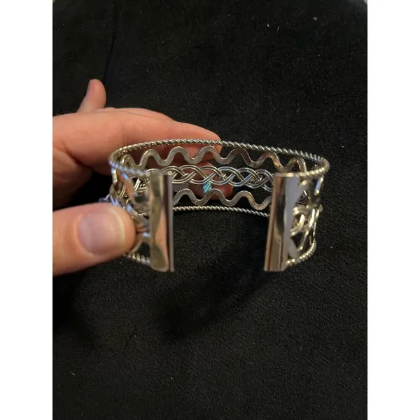 Silver tone cuff bracelet with dangle crystals chakra - Image 5