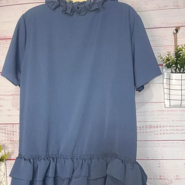Umgee Dusty Blue Ruffle Hem Boutique Blouse | Women’s Large - Image 3