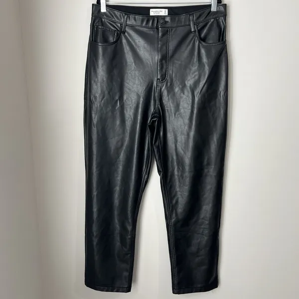 Abercrombie & Fitch‎ Curve Love Pants 33/16 Faux Leather 90s Straight High Rise - Image 3