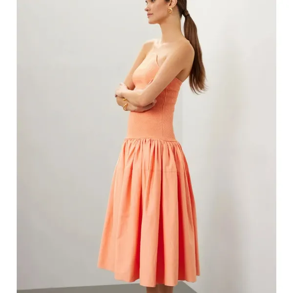 Alexis Sherbet Orange Fit Flare Midi Dress MEDIUM Drop Waist Party Designer $550 - Image 3