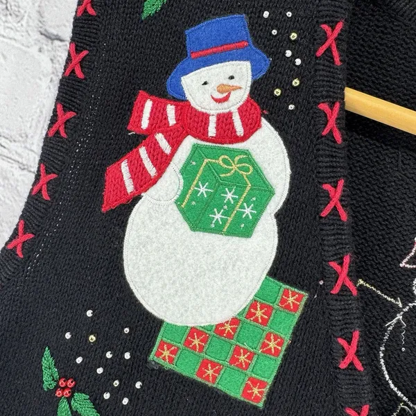 Vintage Designers Originals Studio Christmas Sweater Vest 2X Plus Zip Black - Image 3