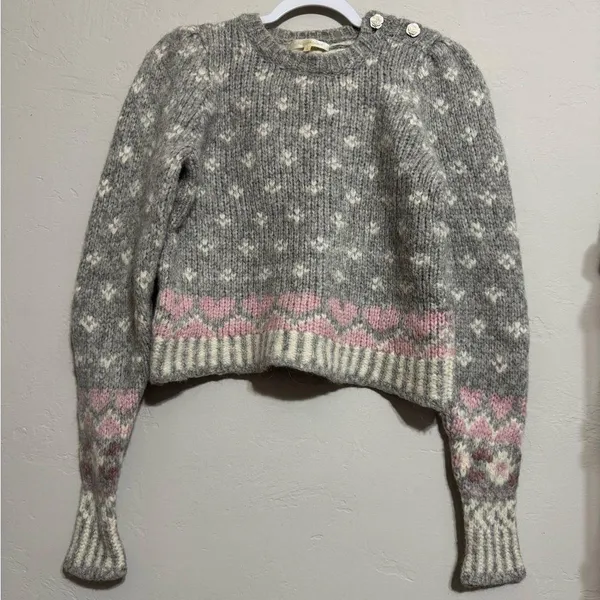 LoveShackFancy Rosie Pointelle Grey/GrayAlpaca Wool Pullover Sweater (S) - Image 4