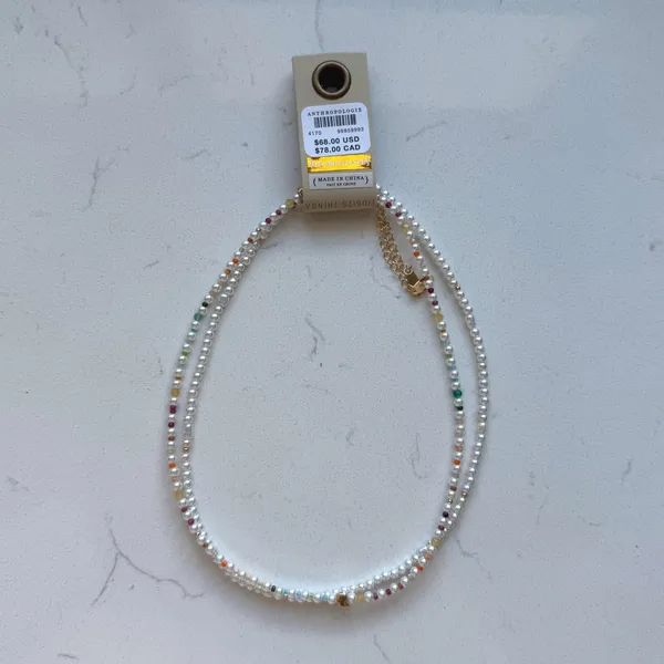 Anthropologie Pearl Beaded Bubble Letter Lowercase Monogram Necklaces, Set of 2 - S - NWT‎ - Image 3