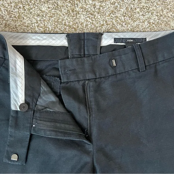 H&M Black Dress Pants Mid-Rise Straight Leg Linen Blend Size 8 - Image 3