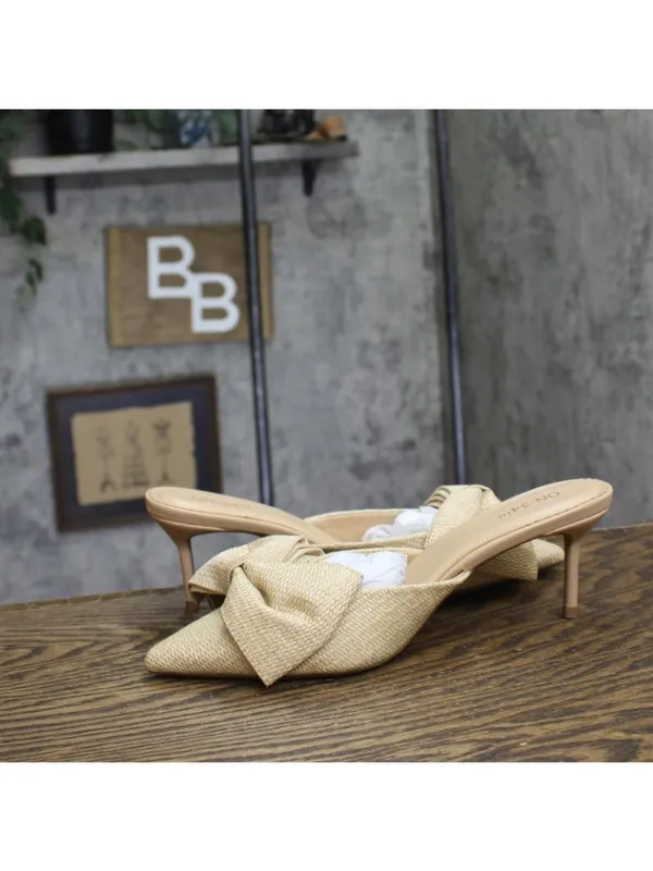 NWT On 34th Alaynaa Pointed-Toe Bow Mule Pumps 10022665500 Natural Brown 10M - Image 12