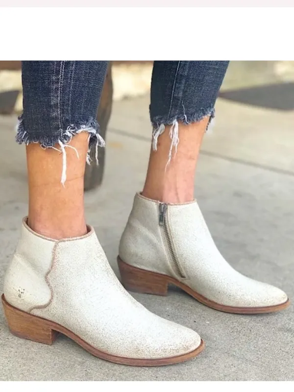 Frye Carson Piping Off-White Leather Crackled Vintage Chelsea Casual Ankle Boots - Image 2
