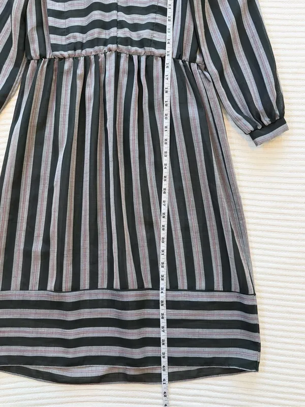 Vintage Union Made Striped Black & Gray Long-Sleeve Academia Dress Made in USA - Image 7