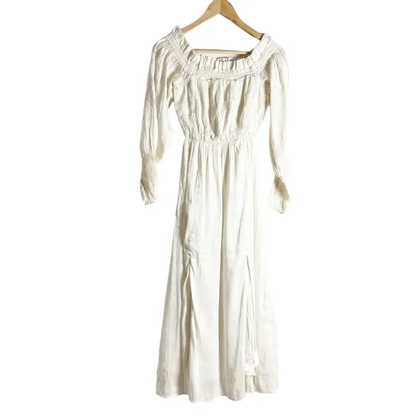 All Saints Lary White Linen Silk Shoulder Long Sleeve Slit Midi Dress Size 6 - Image 5