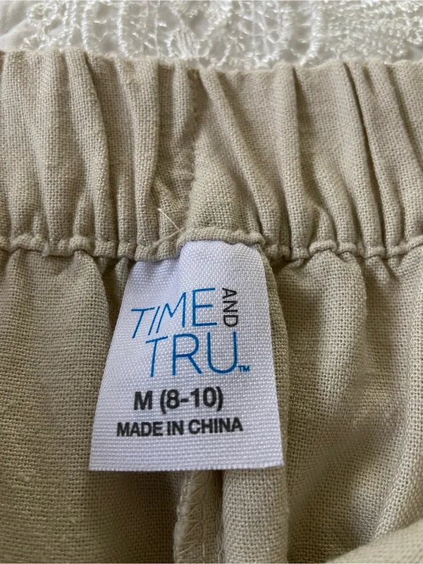 Time and Tru Linen Blend Beige Midi Skirt with Front Slit - Image 7