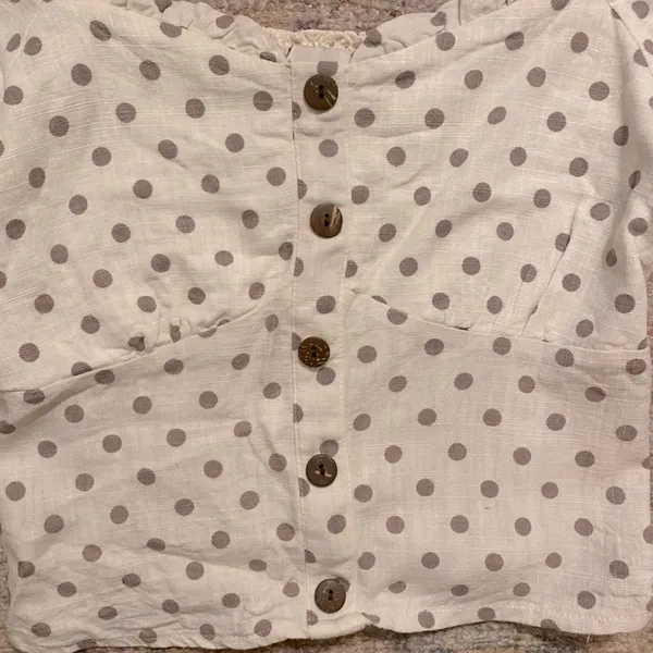 Monteau Los Angeles Polka Dot Smocked Back Top with Buttons - Image 3
