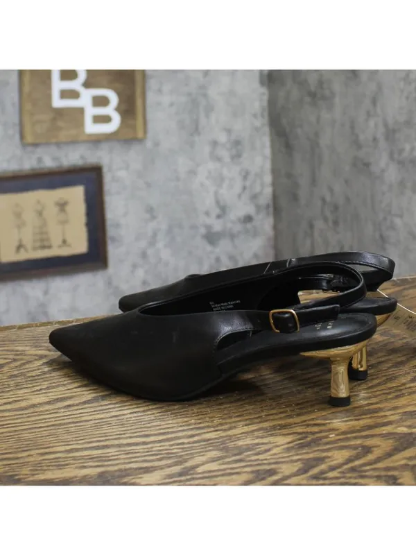 A New Day Womens Samantha Heels Slingback Faux Leather Black / Gold 6.5M - Image 3