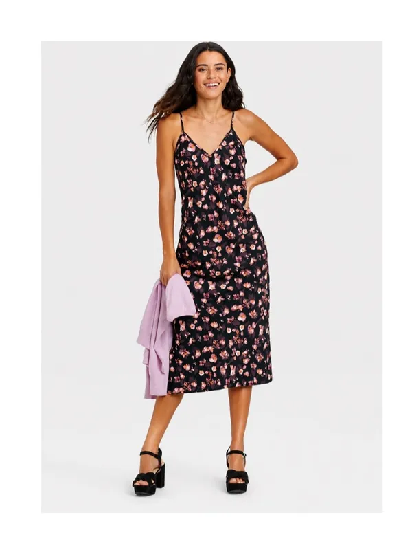 NWT Target A New Day Black Floral Print Midi Slip Dress Size M - Image 3