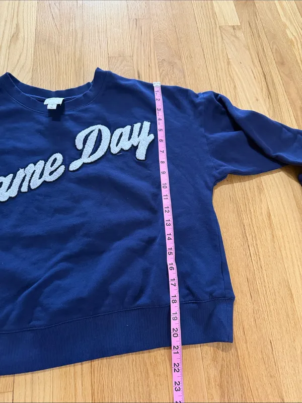 Maeve Anthropologie Game Day Navy Blue Crewneck Sweatshirt Sz M - Image 4