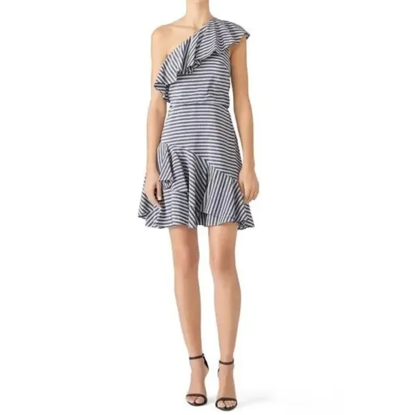 H by Halston Grey Stripe Ruffle Dress Size 6‎ - Image 2