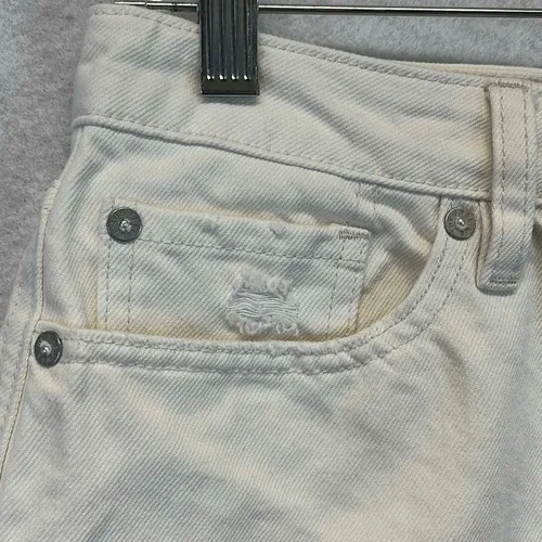 FREE PEOPLE White Denim Jean Mini Skirt 29 Cotton Distressed Raw‎ Hem Button Fly - Image 3