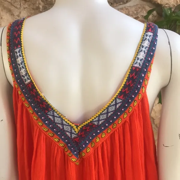 Jessica Taylor Rayon Teresa Orange Printed V-Neck Flowy Sleeveless Dress Size L - Image 7