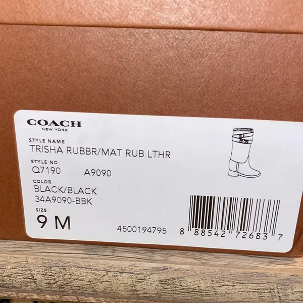 Coach Trisha Tall Rubber Rain Boots With Gold Buttons & Leather Size 9M - Image 2