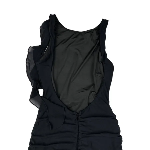 White Fox Boutique - Ruched Low back Mini Dress with Frill Details in Black - Image 5