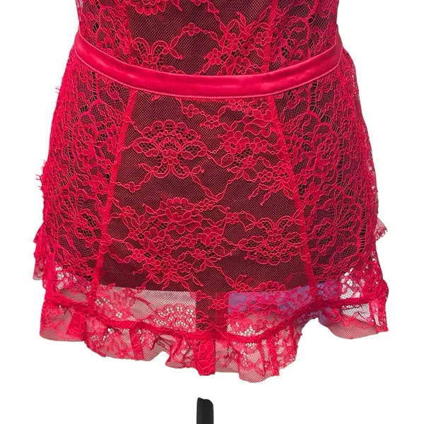 Victoria's Secret Sheer Lace Unlined Babydoll Top Bra Size Large Floral Red Sexy - Image 3