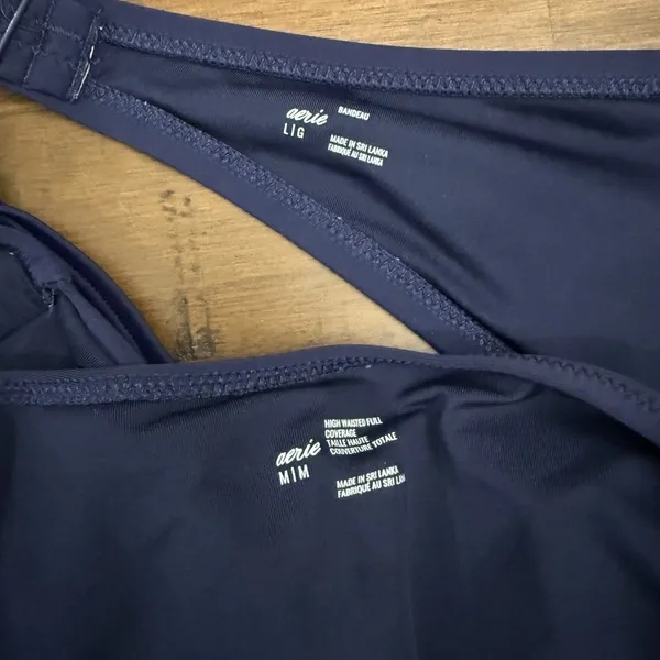 Aerie Two Piece Swimsuit Blue Embroidered Full Coverage High Waist Bottom M/L - Image 6